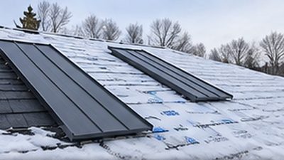 Roofing crew installing metal panels on a Minnesota home in winter conditions